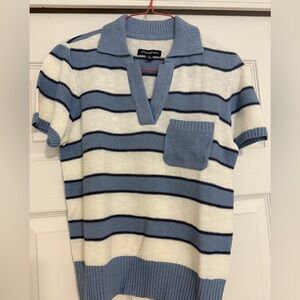 Flag & Anthem Blue and White Striped Short Sleeve Sweater
